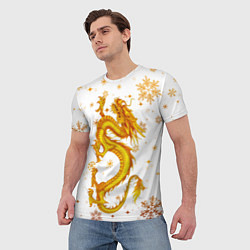 Футболка мужская Золотой дракон в снежинках, цвет: 3D-принт — фото 2