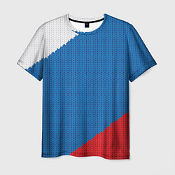 Футболка мужская Белый синий красный вязаный фон, цвет: 3D-принт