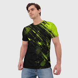 Футболка мужская Зеленая краска на черном фоне, цвет: 3D-принт — фото 2