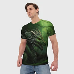 Футболка мужская Зеленый дракон символ 2024, цвет: 3D-принт — фото 2