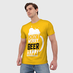 Футболка мужская Dont worry - beer happy, цвет: 3D-принт — фото 2