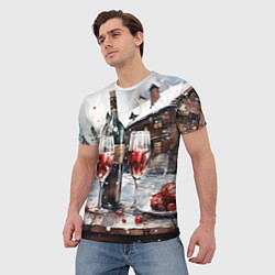 Футболка мужская Новогодние напитки на фоне зимнего пейзажа, цвет: 3D-принт — фото 2