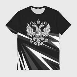 Футболка мужская Герб РФ - white and black geometry, цвет: 3D-принт