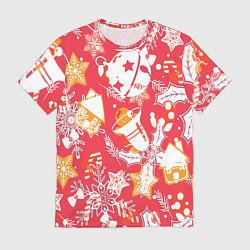 Футболка мужская Рождественские узоры колокольчики, цвет: 3D-принт