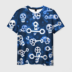 Футболка мужская Белые черепки и кости на синем, цвет: 3D-принт