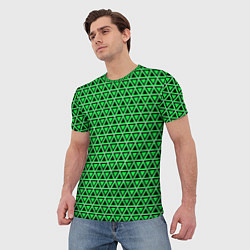 Футболка мужская Зелёные и чёрные треугольники, цвет: 3D-принт — фото 2