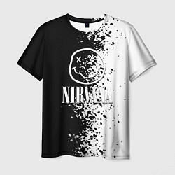 Футболка мужская Nirvana чернобелые краски рок, цвет: 3D-принт