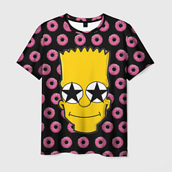 Футболка мужская Барт Симпсон на фоне пончиков, цвет: 3D-принт