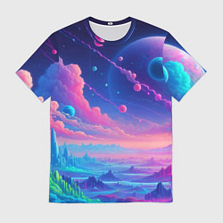 Футболка мужская Fantastic space landscape - neon glow, цвет: 3D-принт