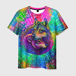 Футболка мужская Цветные волк с волчицей, цвет: 3D-принт