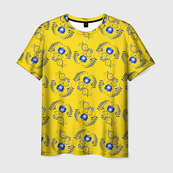 Футболка мужская Узор - цветы гжель на желтом фоне, цвет: 3D-принт