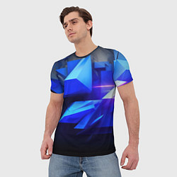 Футболка мужская Black blue background abstract, цвет: 3D-принт — фото 2