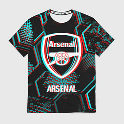 Футболка мужская Arsenal FC в стиле glitch на темном фоне, цвет: 3D-принт