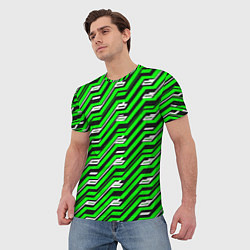 Футболка мужская Чёрно-зелёный линейный узор киберпанк, цвет: 3D-принт — фото 2