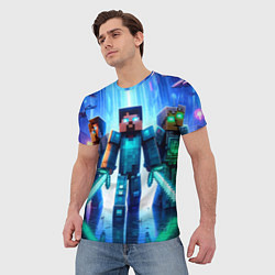 Футболка мужская Майнкрафт и киберпанк - коллаба, цвет: 3D-принт — фото 2