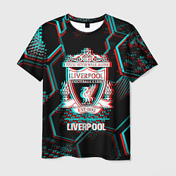 Футболка мужская Liverpool FC в стиле glitch на темном фоне, цвет: 3D-принт