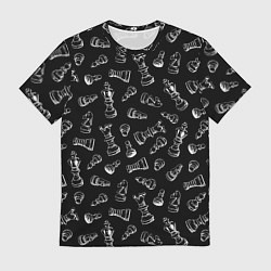 Футболка мужская Много шахматных фигур на черном паттерне, цвет: 3D-принт