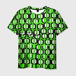 Футболка мужская Техно узор из шестиугольников зелёный, цвет: 3D-принт