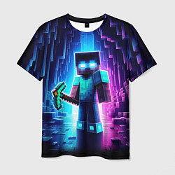 Футболка мужская Minecraft - neon character ai art, цвет: 3D-принт