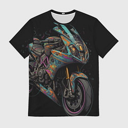 Футболка мужская Темный мотоцикл на черном фоне, цвет: 3D-принт