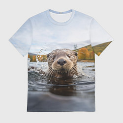 Футболка мужская Выдра смотрит из воды, цвет: 3D-принт