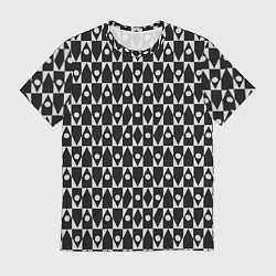 Футболка мужская Чёрно-белые ромбы и круги на чёрном фоне, цвет: 3D-принт