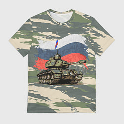 Футболка мужская Танк с Российским флагом, цвет: 3D-принт