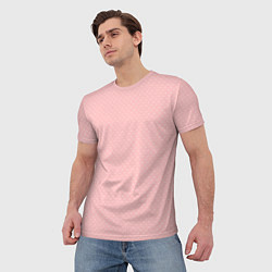 Футболка мужская Светлый розовый в мелкий белый горошек, цвет: 3D-принт — фото 2