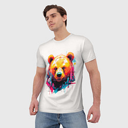 Футболка мужская Мишка в городе: голова медведя на фоне красочного, цвет: 3D-принт — фото 2