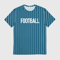 Футболка мужская Синий с белым полосатый узор с надписью футбол, цвет: 3D-принт