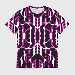 Футболка мужская Техно белые линии с розовой обводкой на чёрном фон, цвет: 3D-принт