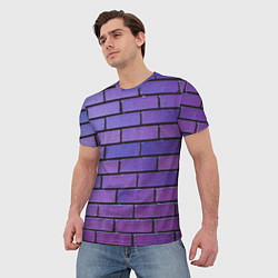 Футболка мужская Кирпичная стена фиолетовый паттерн, цвет: 3D-принт — фото 2