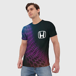Футболка мужская Honda neon hexagon, цвет: 3D-принт — фото 2