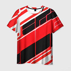 Футболка мужская Красно-белые полосы и чёрный фон, цвет: 3D-принт