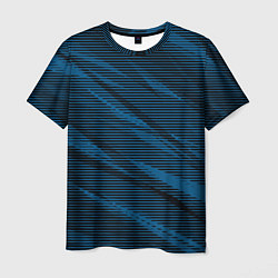 Футболка мужская Полосатый чёрно-синий, цвет: 3D-принт