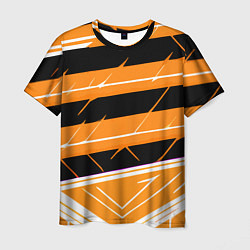 Футболка мужская Чёрно-белые полосы на оранжевом фоне, цвет: 3D-принт