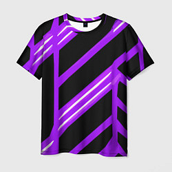 Футболка мужская Чёрно-белые полосы на фиолетовом фоне, цвет: 3D-принт