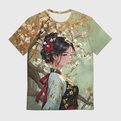 Футболка мужская Девушка по сакурой, цвет: 3D-принт