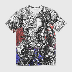 Футболка мужская Череп и скелеты на фоне флага России, цвет: 3D-принт