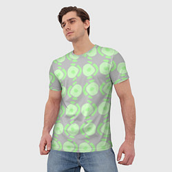Футболка мужская Абстрактные зеленые фигуры на сером, цвет: 3D-принт — фото 2