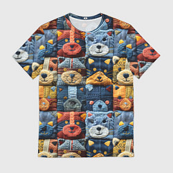Футболка мужская Вязанные еноты на пэчворк, цвет: 3D-принт