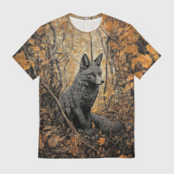 Футболка мужская Серый лис в осенней чаще, цвет: 3D-принт