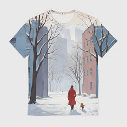 Мужская футболка Прогулка зима