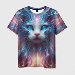 Футболка мужская Fantastic blue-eyed neon kitten, цвет: 3D-принт