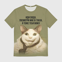 Футболка мужская Мемный кот бу испугался, цвет: 3D-принт