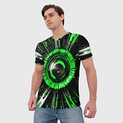 Футболка мужская Чёрно-зелёная сфера киберпанк, цвет: 3D-принт — фото 2