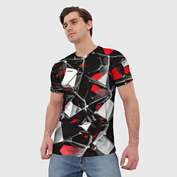 Футболка мужская Красно-белый паттерн на чёрном фоне, цвет: 3D-принт — фото 2