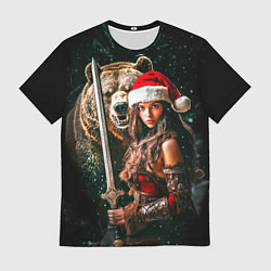 Футболка мужская Античная снегурочка воин с медведем, цвет: 3D-принт