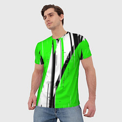 Футболка мужская Black and white vertical stripes on a green backgr, цвет: 3D-принт — фото 2