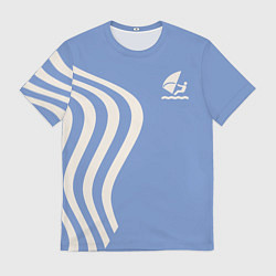 Футболка мужская Парусник и волны на голубом, цвет: 3D-принт